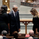Former President Barack Obama and former first lady Michelle Obama greet first lady Melania Trump at St. Martin’s Episcopal Church during the funeral service for former first lady Barbara Bush on April 21, 2018, in Houston.